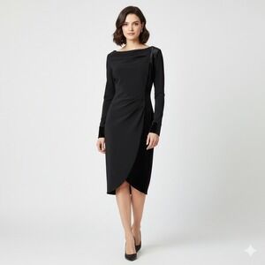 Chiara Boni La Petite Robe Maysa Black Velvet Trim Midi Dress 48 IT 12 US